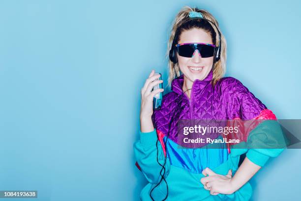 retro fashion style woman eighties era - retro sunglasses stock pictures, royalty-free photos & images