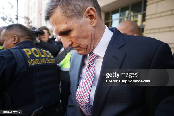 Former White House National Security Advisor Michael Flynn leaves the Prettyman Federal Courthouse following a sentencing hearing in U.S. District...