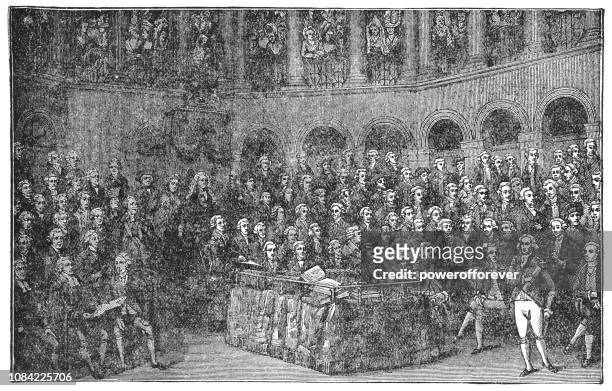 henry grattan addressing the irish house of commons - 18th century - house of commons stock illustrations