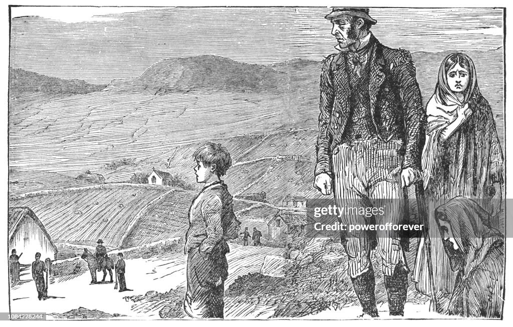 家庭被驅逐出他們在愛爾蘭農村的家-19世紀