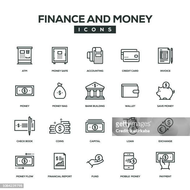 finance and money line icon set - cheque deposit stock illustrations