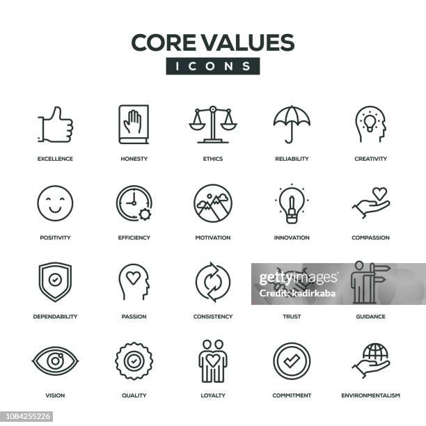 core values line icon set - sehvermögen stock-grafiken, -clipart, -cartoons und -symbole