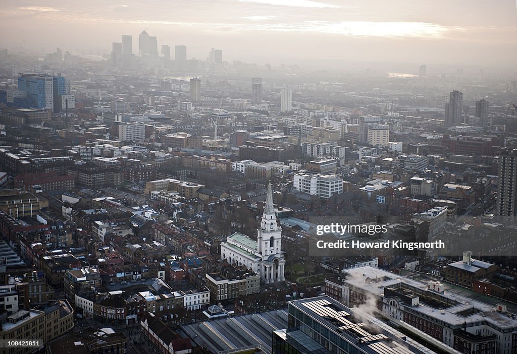 Aerial view looking East London City