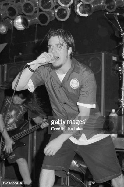 Mike Patton of Faith No More performs at Airport Music Hall on October 6, 1992 in Bethlehem, Pennsylvania.
