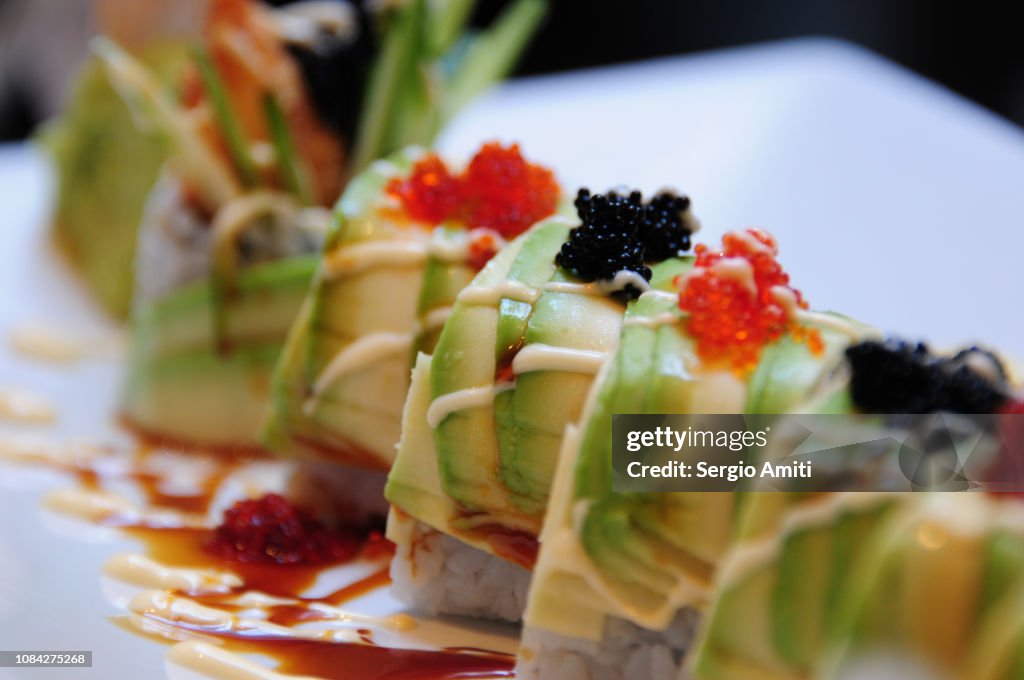 Sushi avocado dragon rolls