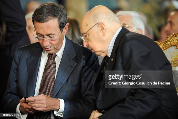 President of Italian Republic, Giorgio Napolitano , and President of the Chamber of Deputies, Gianfranco Fini , attend a ceremony for the...