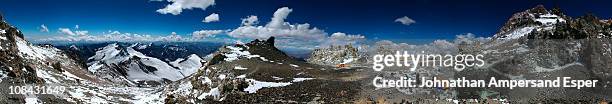 white rocks campsite on aconcagua 360 degree panorama - mount aconcagua stock pictures, royalty-free photos & images