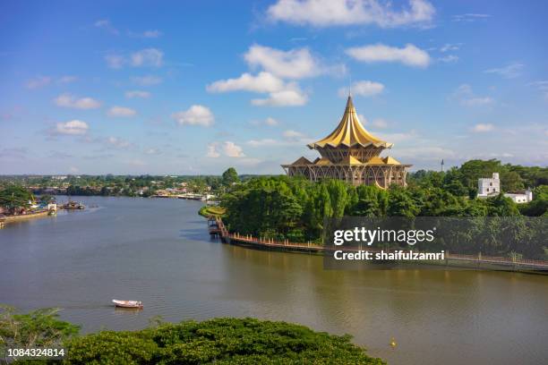 view of sarawak river in kuching, sarawak - kuching stock pictures, royalty-free photos & images