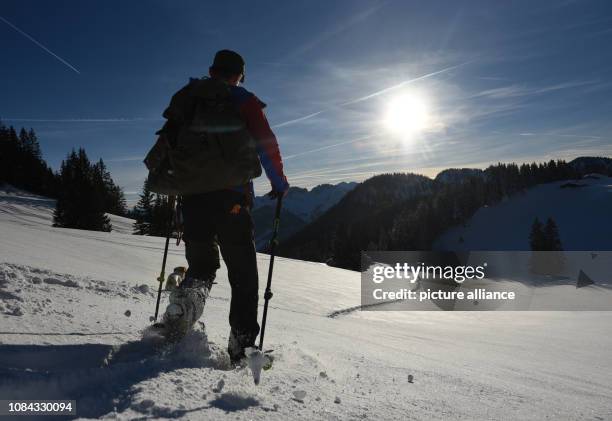 January 2019, Bavaria, Spitzingsee: Bernhard Reissner, the forester of the Schliersee forestry company and member of the avalanche commission, is on...