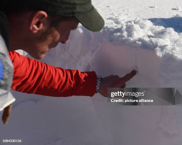 January 2019, Bavaria, Spitzingsee: Bernhard Reissner, the forester at the Schliersee forestry company and member of the avalanche commission, takes...