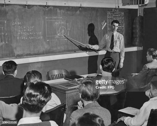 Students at the Henry Ford Trade School in Dearborn, Michigan being taught shop trigonometry in the 1940's.