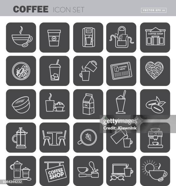 coffee flat line art outline design icon set - breakfast table setting stock illustrations