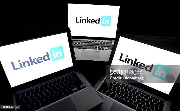 LinkedIn.com logos are displayed on computer screens in New York, U.S., on Thursday, Jan. 27, 2011. LinkedIn Corp., the largest networking website...