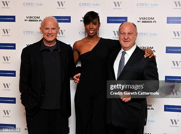 Bill Roedy, Kelly Rowland and Harvey Goldsmith arrive at the MTV Staying Alive Fundraising and farewell event to celebrate the achievements of Bill...