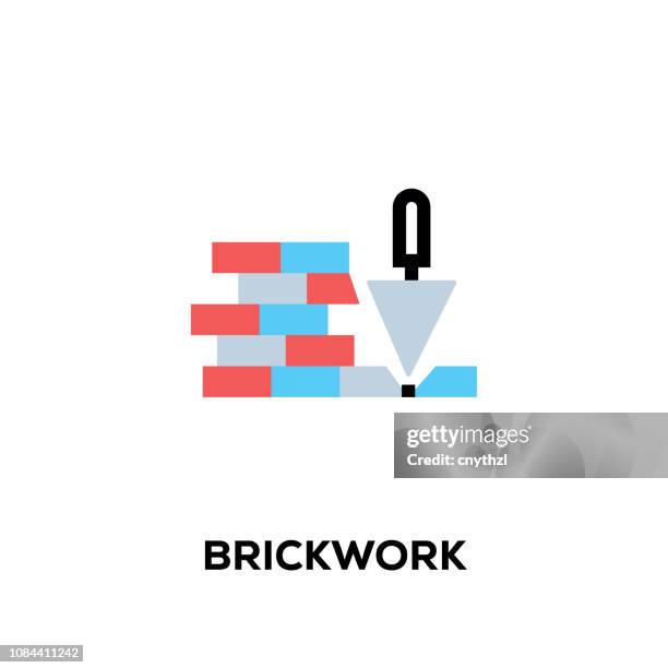 flat line design style modern vector brickwork icon - small modern house exterior stock illustrations