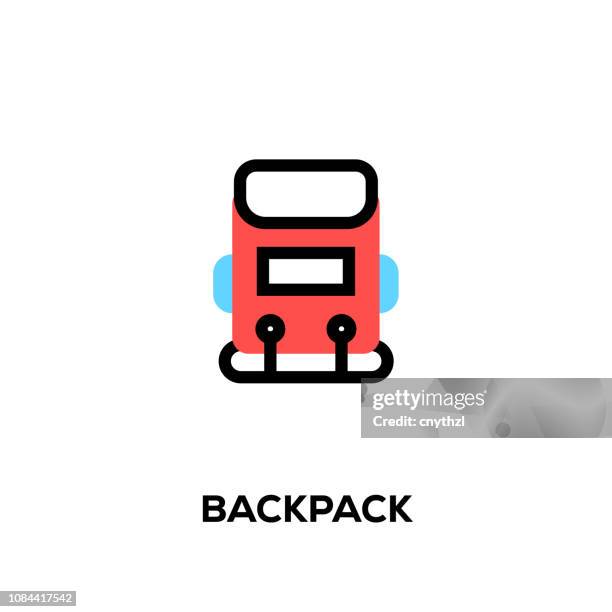 flat line design style modern vector backpack icon - blue backpack stock illustrations