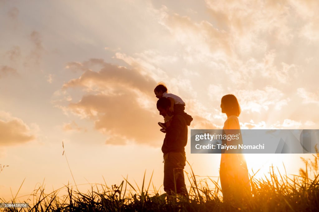 Families walking in the evening