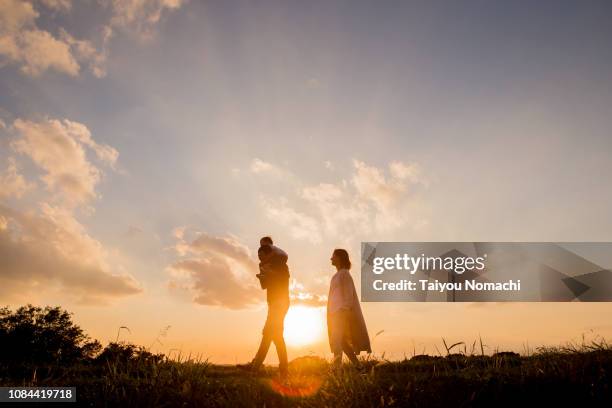 families walking in the evening - an unforgettable evening stock pictures, royalty-free photos & images