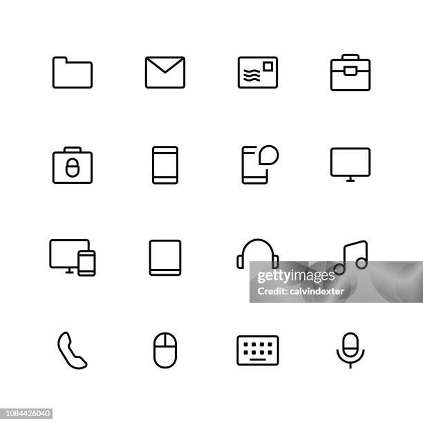 thin line essential icons set 4 - computer keyboard white background stock illustrations
