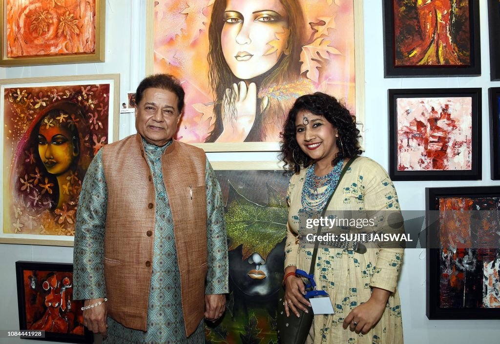 Indian singer Anup Jalota poses for a picture with artist Sandhya News  Photo - Getty Images