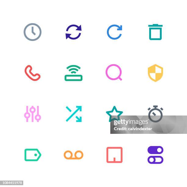 ilustraciones, imágenes clip art, dibujos animados e iconos de stock de conjunto de iconos de la línea esencial 5 - tape answering machine