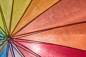 Colorful wet umbrella in the sunlight