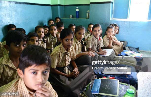 Small school in a village of shepherds and farmers near Bikaner in Rajasthan on November 24, 2018 in India.