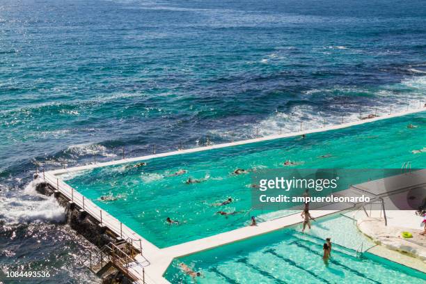 sommer in sydney, australien - bondi pool stock-fotos und bilder