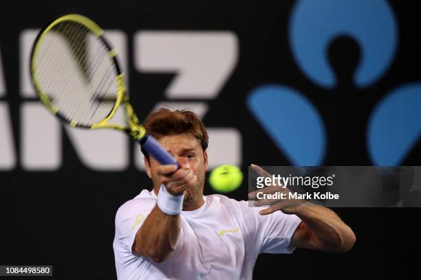 Ryan Harrison of the United States in his second round doubles match with Sam Querrey against Artem Sitak of New Zealand and Austin Krajicek of the...