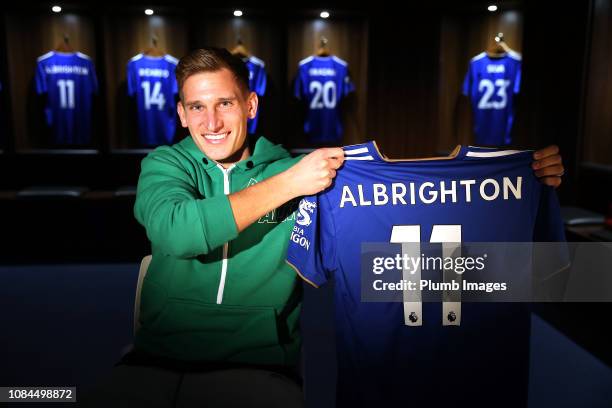 Marc Albrighton of Leicester City signs new contract on January 17, 2019 in Leicester, England.