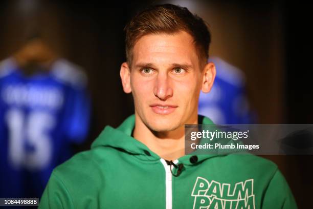 Marc Albrighton of Leicester City signs new contract on January 17, 2019 in Leicester, England.
