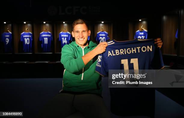 Marc Albrighton of Leicester City signs new contract on January 17, 2019 in Leicester, England.