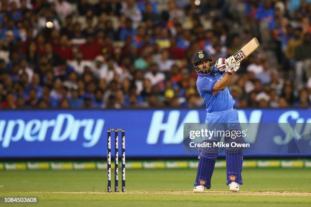 Kedar Jadhav of India bats during game three of the One Day International series between Australia and India at Melbourne Cricket Ground on January...