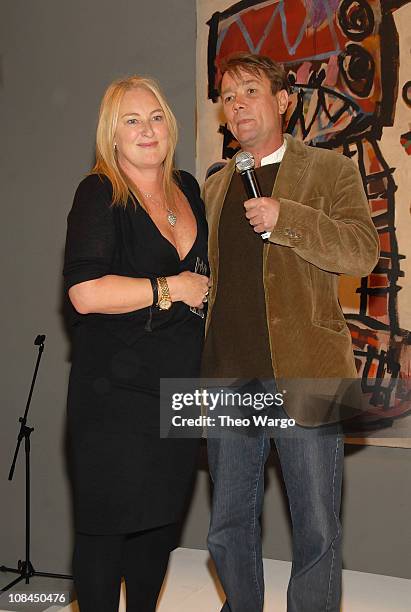 Lisa Fox and David Larwill speak at David Larwill & The Western Desert Artists - Australia New York 2008 Exhibition at the Stephen Weiss Studios in...