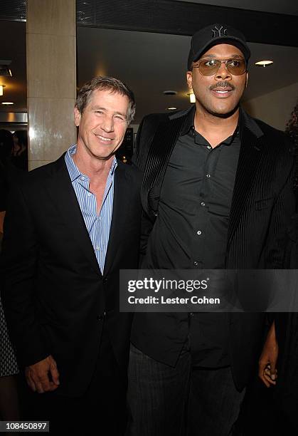 Lionsgate's Jon Feltheimer and writer/director Tyler Perry arrive to the premiere of "Why Did I Get Married?" at the Cinerama Dome on October 4, 2007...