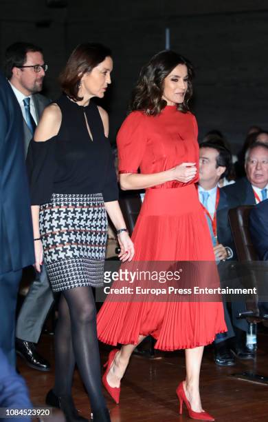 Queen Letizia of Spain and Reyes Maroto attend the National Fashion Award 2018 at Museo del Traje on December 19, 2018 in Madrid, Spain.