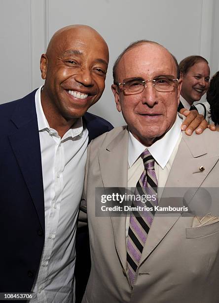 Russell Simmons and Chief Creative Officer of Sony BMG Clive Davis attend Tommy Hilfiger's engagement party hosted by Leonard and Evelyn Lauder at...