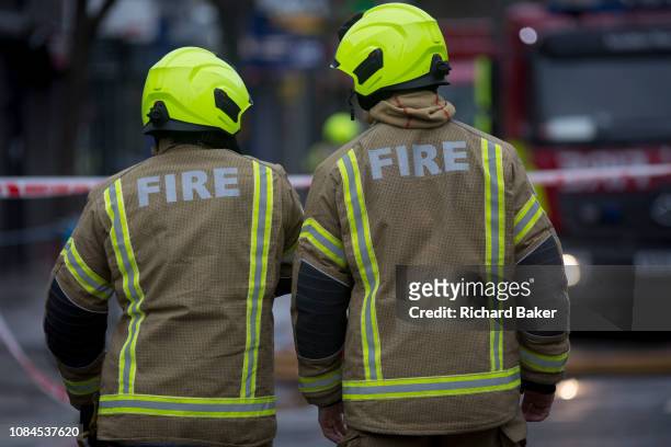 Fire fighters attend a fire in premises on the Walworth Road, on 16th January 2019, in London, England. According to London Fire Brigade, "Ten fire...