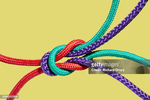 Two coloured ropes knotting together
