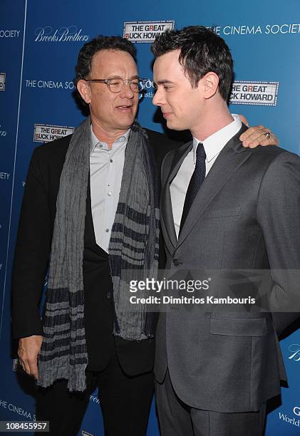 Actors Tom Hanks and Colin Hanks attend The Cinema Society and Brooks Brothers screening of "The Great Buck Howard" at the Tribeca Grand Screening...