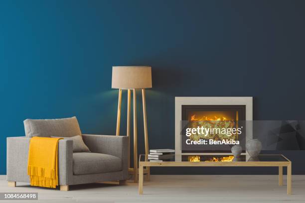 winter modern living room - blue living room stock pictures, royalty-free photos & images