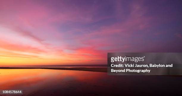 amazing sunrise pinks and blues at fort myers beach, florida - horizont stock-fotos und bilder