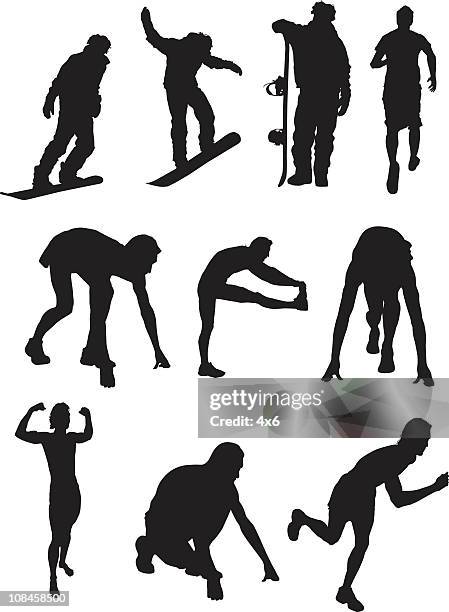 assorted running man & snowboarder - snowboarding stock illustrations