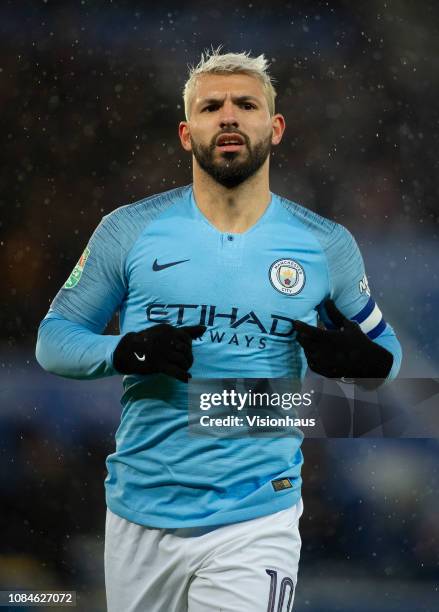 Sergio Agüero of Manchester City during the Carabao Cup Quarter Final match between Leicester City and Manchester City at The King Power Stadium on...