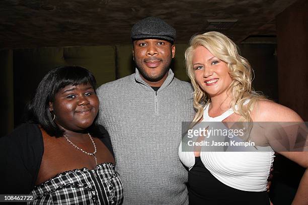 Gabourey Sidibe, Tyley Perry and Robin Coleman attend the Tyler Perry's "Madea Goes To Jail" after party presented by Lionsgate at TAO on February...