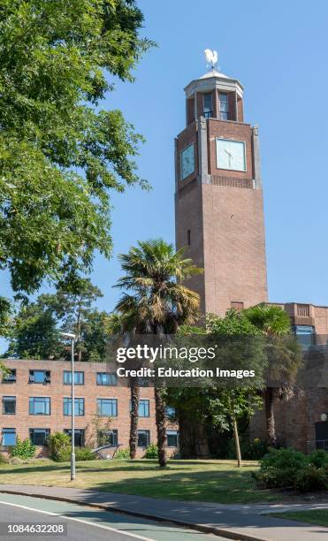 Northcote House and the Campus clock tower of Exeter University, Streatham Campus, Exeter, Devon, England UK.