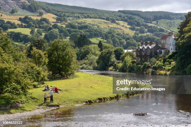 The River Dee at Carrog, Denbighshire, North United Kingdom, Scenic location on the riverside looking southern farmland.