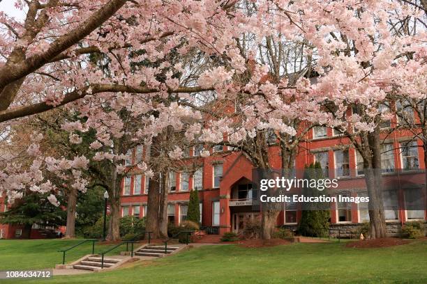 Spring campus scene Willamette University in Salem Oregon.