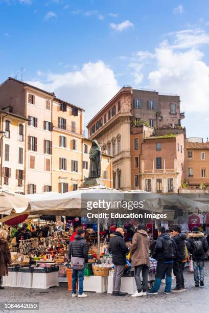 Colorful Market stalls at Campo de Fiori Market, Rome, Italy.