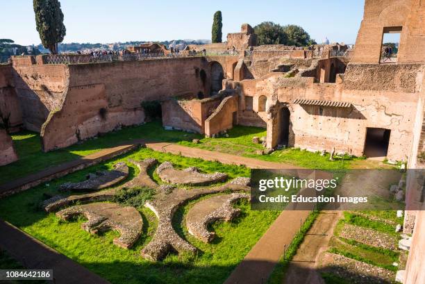 Domus Augustana is the modern name for the domestic wing of the ancient and vast Roman Palace of Domitian, 92 AD, on the Palatine Hill Rome Italy.